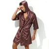 Mäns sömnkläder manlig huva mantel Silk Satin Kimono Half Sleeve Bathrobe Gown Nightlowown Men Loose Nightwear Loungewear Thin underkläder