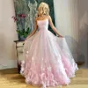 Elegant rosa söt 16 prom klänning tyll spaghetti rem 3d blommor spets tyll boll klänning kväll klänning kvinnor formella festklänningar175y
