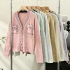 Womens Knits Tees ITOOLIN Autumn Women Elegant Cardigan Sweater VNeck Chic Pearl Button Knitted Shirt Winter For Casual Coat 230818