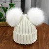 Beanie/Skull Caps Double Natural Pom Poms Hat Girls Boys Winter Warm Fur Pompom Ball Breaties Hat Skullies Beanies Cotton Bonnet 220812 Z230818