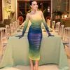 Casual Dresses Elegant Chic Women's Autumn Long Gloves Bodycon Party Club Dress Sexig ärmlös genomskinlig gradient Evening Prom 2023