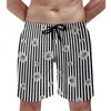 Мужские шорты черно -белая линейная доска Daisy Print Casual Beach Men Design Sports Comense Trunks День рождения подарок на день рождения