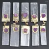 Pendant Necklaces Natural Selenite Plaster Rectangular Inset Amethyst Necklace Healing Energy Stone Jewelry Wholesale 6P/Lot