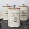 Boîtes de rangement bacs à thé Coffee Sugar Jars en bois scellé boîtier de cuisine en métal pot-étain pot de céréales en vrac