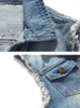 Men's Vests Men's Fashion Frayed Blue Casual Denim Jacket Vests Korean Style Trend Men's Hole Light Blue and Dark Blue Denim Coats 230818