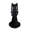 Addams quarta -feira Morticia Addams Cosplay Costume Halloween Sexy Wig Wig Mulheres adultas Punk Gothic Witch Lace Up Slim Dress Dress