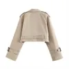 Vestes pour femmes PB ZA 2023 coupe-vent coupe-vent tempérament ceinture de transport à manches longues revers manteau décontracté 230817