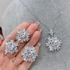 Halsbandörhängen Set Luxury Snowflake Ring For Women Bride Zirconia Jewelry Piercing Elegant Fashion Vintage Wedding Engagement