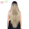 Synthetic Wigs Magic 34inches Synthetic Straight Long Wig With Bangs Ombre Black Blonde Wig For Women Daily Use Heat Resistant Fiber Hair HKD230818