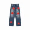 Mäns jeans 2024 Designer Mens Jeans High Street Purple For Men Women Pants Womens Oversize Ripped Patch Hole Denim Straight Fashion Wearwear Slim Grey