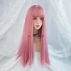 Synthetic Wigs VICWIG Cosplay Wig With Bangs Synthetic Straight Hair 24 Inch Long Heat-Resistant Pink Wig For Women HKD230818