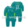 Rompers Baby Boys and Girls Pure Cotton Jumpsuit Summer Racing Car Aston Martin Team Alonso 14 Driver Bebe Crawling 230817