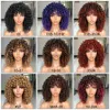 Syntetyczne peruki Krótka, kręcona blond peruka z grzywką afro perwersyjne krwawe peruki dla czarnych kobiet syntetyczne naturalne wklejone Ombre czerwone peruki Cosplay HKD230818