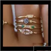 Cluster Rings Jewelry4 PCS/SET Crystal циркон Золотой винтажный богемный ролиц