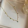 Chains 316L Stainless Steel Retro Niche Design Imitation Emerald Water Drops Zircon Ladies Necklace Fashion Exquisite Jewelry SAN1303