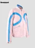 Men's Jackets Nerazzurri Autumn Pink and Blue Color Block Pu Leather Jacket Men Zip Up Luxury Designer Clothes Runway European Fashion 230816