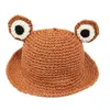 2023 Nya basker småbarn barn halm handvävd sommarsol hatt söt tecknad groda ögon breda grims solskyddsmedel fällbar strandfiskare mössa