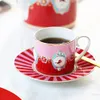 Tasses Love Bird Emblem Embossed Red Pink Colored PotCup Plate 230818