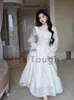 French Vintage Elegant Fairy Dres Yellow Sweet Korean Style Dress Long Sleeve Evening Party Midi Sutumn 2022 230808