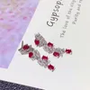 Dangle Küpeler Kadın Gümüş 925 Ear Stud Fire Ruby Doğal Düğün Taş Sterling Sertifikalı Takı