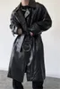 Vestes masculines automne / hiver noir coréen long masculin à double poitrine de trench en cuir tendance jeune manteau mince des hommes lâches 230816