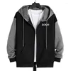 Men's Jackets Custom Logo Autumn Color Block Sweater Sports Casual Hooded Pocket Fashion Zipper Loose Clothing Patchwork