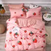 Ensemble de literie Solstice Cartoon Pink Strawberry Match Ensembles de lit plate Douilles de feuille de couette couvercle de couverture