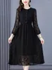 Robes décontractées printemps automne robe midi noire pour les femmes élégantes vintage bal luxe o-cou bureau tunics formel vestido