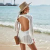 Menas de banho feminina Folok Swimselsuits Coverp ups Crochet Chiffon Beach Bathingnear Bikini Wear Concampons Dress