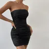 Casual Dresses Summer Women Sexy Off Shoulder Pleated Mini Club Party Dress Elegant Sleeveless Low-Cut Solid Slim Beach Bodycon Evening