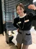 Suéteres femininos Mulheres Contraste Puff de manga comprida Tops de malha 2023 Autumn Winter Korean Cropped Sweater Moda Y2K Pullovers