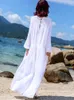 Casual Dresses Khalee Yose Vintage Boho Maxi Dress White V-ringar Tassels Lace Up Long Lantern Sleeve Women Ruffles Holiday Ladies