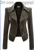 Damesjassen Nieuwe Cool Women Leather Jacket Rivet Zipper Motorfietsjack Turn Down Collar Chaquetas Mujer Argyle Patroon Leer Coats Z230818