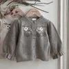 Pull Style coréen nouveau printemps automne bébé filles tricoté Cardigan pull fleur broderie enfants manteau enfants veste x0818