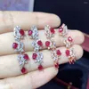 Dangle Küpeler Kadın Gümüş 925 Ear Stud Fire Ruby Doğal Düğün Taş Sterling Sertifikalı Takı