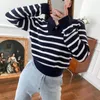 Women's Sweaters 2023 Early Autumn Women Navy Collar Stripe Long Sleeve Knit