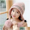 Bonnet / Casquettes De Crâne Accessoires De Mode Hiver Enfants Chapeau Masque Ensemble Tricoté Chaud Polaire En Plein Air Pompon Pour Fille Garçon Enfant Visage Drop Deliver Dhbnu