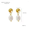 Stud Earrings Fashion Natural Freshwater Pearl Charm Round Drop For Women Girls Gold Plated Post Earring Jewelry Gift