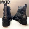 Boots Luxury Men Ankle Shoes Black Brown Printed Zipper Chelsea Double Buckle Genuine Leather Dress Mens 230817