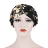 Etnische kleding hijabs dames gedrukt Frosted Milk Silk Headband Bloemdoek Korte Geklaagd kan Haar Turban Scarf Head Wrap Muslim verbergen