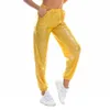 Kvinnor Pants Women Casual Yoga Bottoms Träningskläder Hög midja Elastisk midjeband Shiny Metallic Modern Dance Sport Sportwear