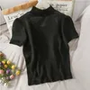 Pulls aux femmes Half Coundleneck Tricoted Thin Pull Tops femme Slim Short Puff Sleeve Solid Spring Pulluvers Tee Femme