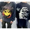 Herrtröjor tröjor 23SS Hellstar tee topp American Sun Flower leende ansikte tryck tung tvättad Do Old Round Neck Long Sleeve T -shirt T230818