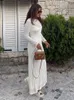 Basic Casual Dresses Woman Elegant Solid Full Sleeve 2023 Summer Female ONeck Backless Streetwear Long Robe Ladies Fashion Belt Slim Dress 230817
