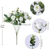 Dekorative Blumen Kränze 10 Köpfe künstliche Blume Seide Rose Weiß Eukalyptus Blätter Pfingstroutze Fälschliche Blume für Hochzeit Tisch Party Vase Home Decor HKD230818