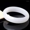 Link Bracelets Chinese Natural Genuine White Jade Bracelet Hand-Carved Bangle Fashion Charm Jewellery Accessories Amulet Men Women Lucky