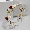 Hair Clips Temperament Rose Pearl Band Vintage Plant Circled Headwear Women's Compression Headband Jewelry