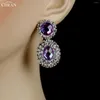 Necklace Earrings Set Chran Purple Crystal Silver Plated Rhinestone Jewelry Wedding Accessories For Women