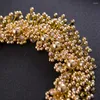 Hårklipp fulla konstgjorda pärlor kristallblomma pannband lyxiga barock brud kronor tiaras huvudbonad bröllopstillbehör smycken