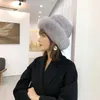 Bérets ZDFURS femmes Rex fourrure seaux chapeaux avec bandes argentées bonnets coréens fille hiver chaud casquettes décontracté